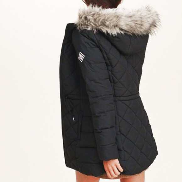 *Hollister Quilted Puffer Jacket Parka Coat Black - Picture 8 of 10